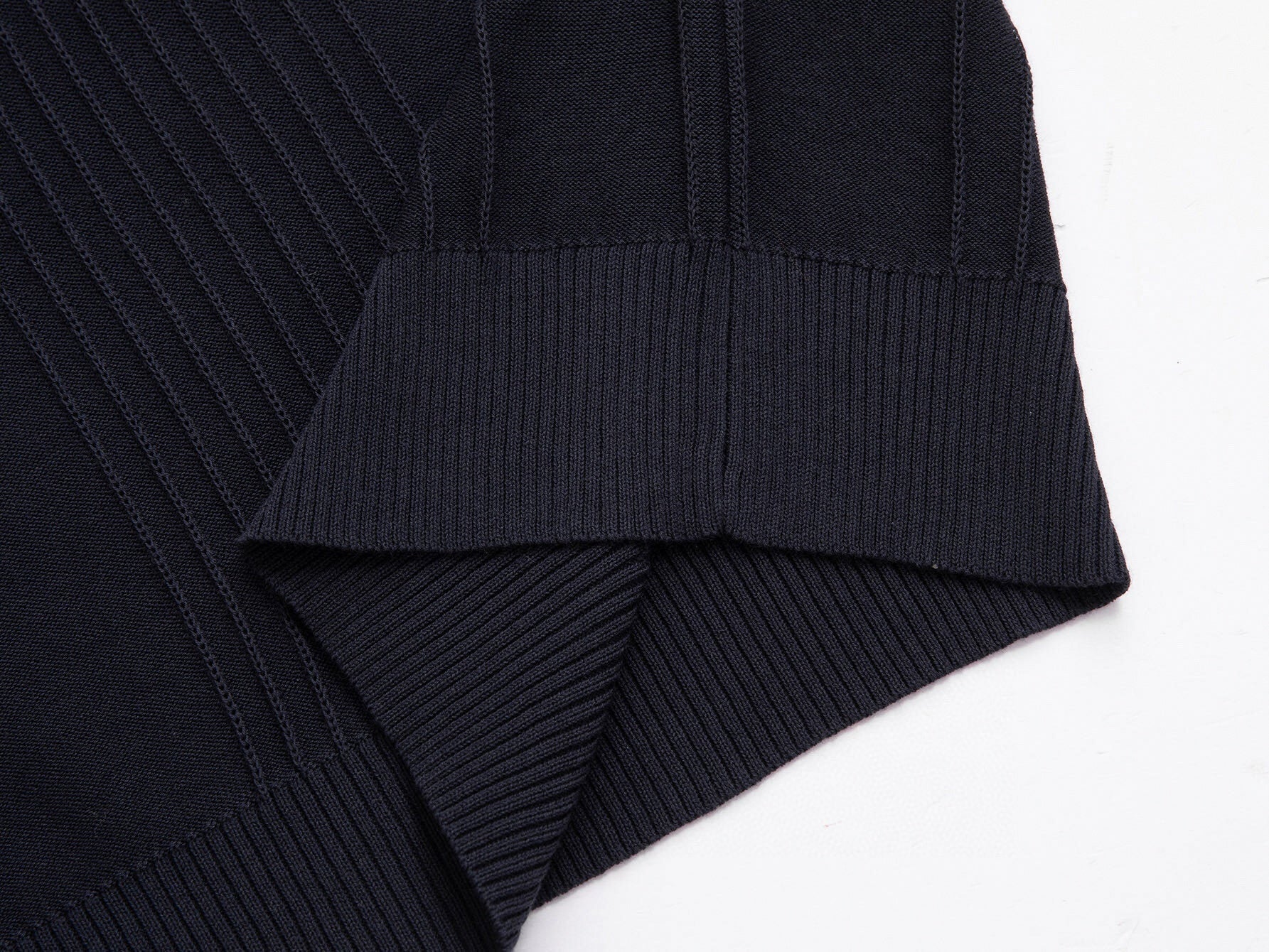 Vertical Ribbed Knit T-Shirt | Navy Blue